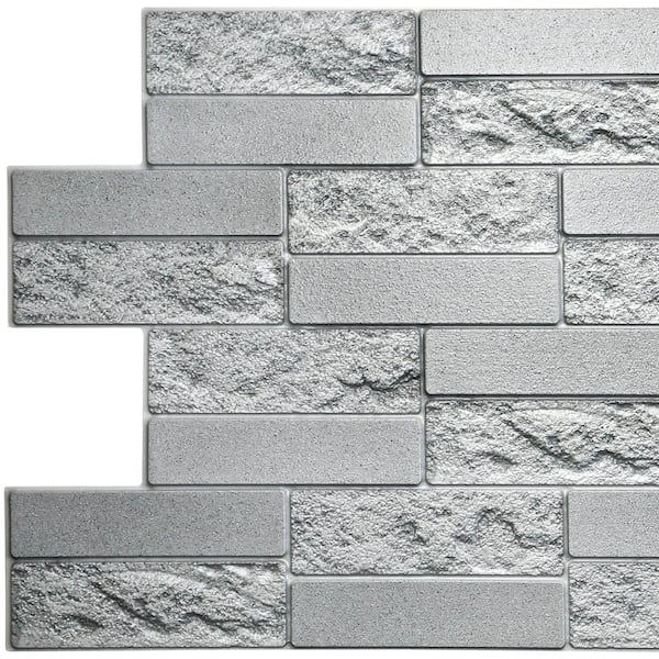 Dundee Deco 3D Falkirk Retro 1/100 in. x 39 in. x 19 in. Grey Faux Cement Brick PVC Decorative Wall Paneling (10-Pack)