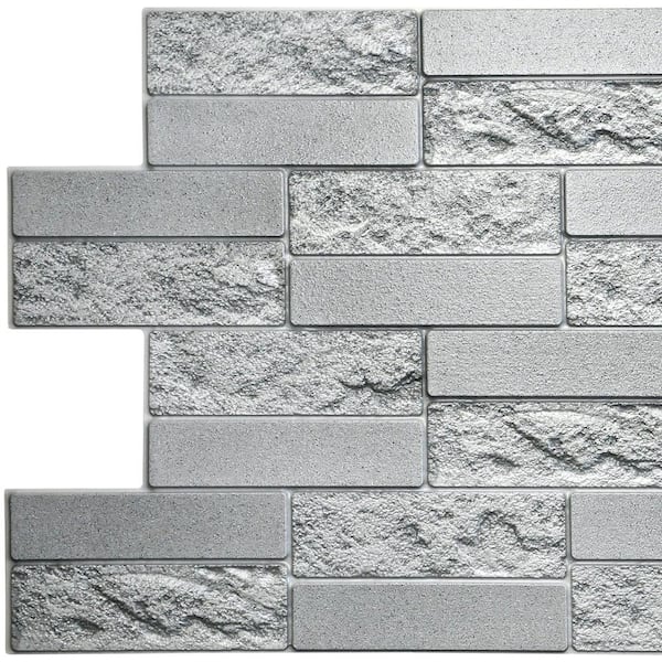 Dundee Deco 3D Falkirk Retro 1/100 in. x 39 in. x 19 in. Grey Faux Cement Brick PVC Decorative Wall Paneling (5-Pack)