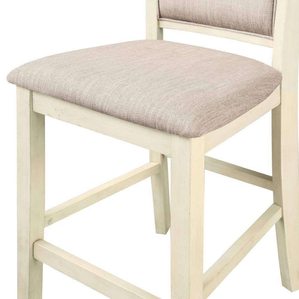 Amy Bisque Solid Wood Counter Chairs with Light Brown Upholstery (Set of 2)