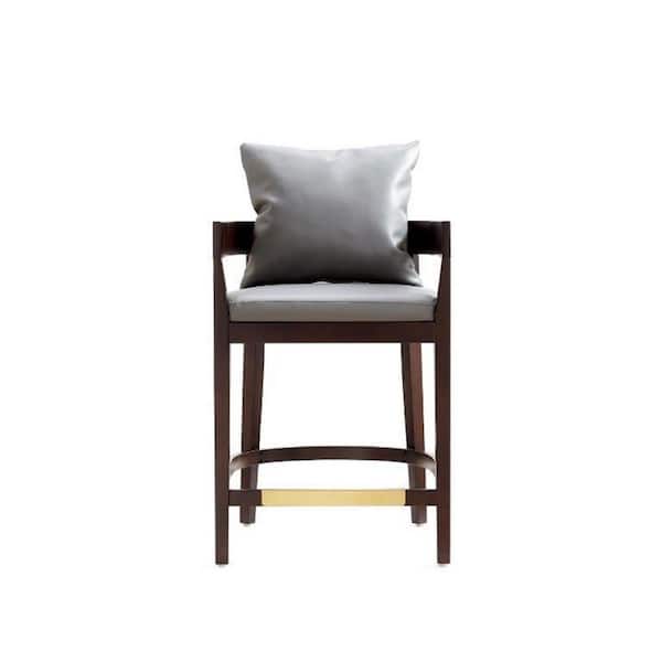 Manhattan Comfort Ritz 26.5 in. Grey and Dark Walnut Beech Wood Counter Stool with Faux Leather Upholstered Seat