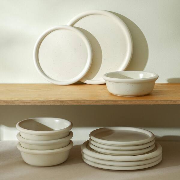 STONE LAIN Capri 12-Piece White Stoneware Dinnerware Set (Service