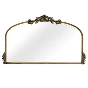 36.6 in. W x 21.7 in. H Ornate Baroque Antique Brass Vintage Stainless Metal Frame Arched Wall Mirror