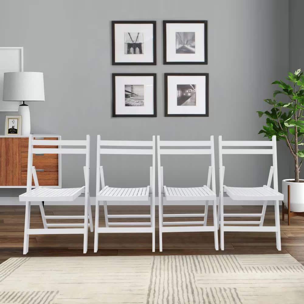 Furniture Slatted Wood Folding Special Event Chair-White, Set of 4, Folding