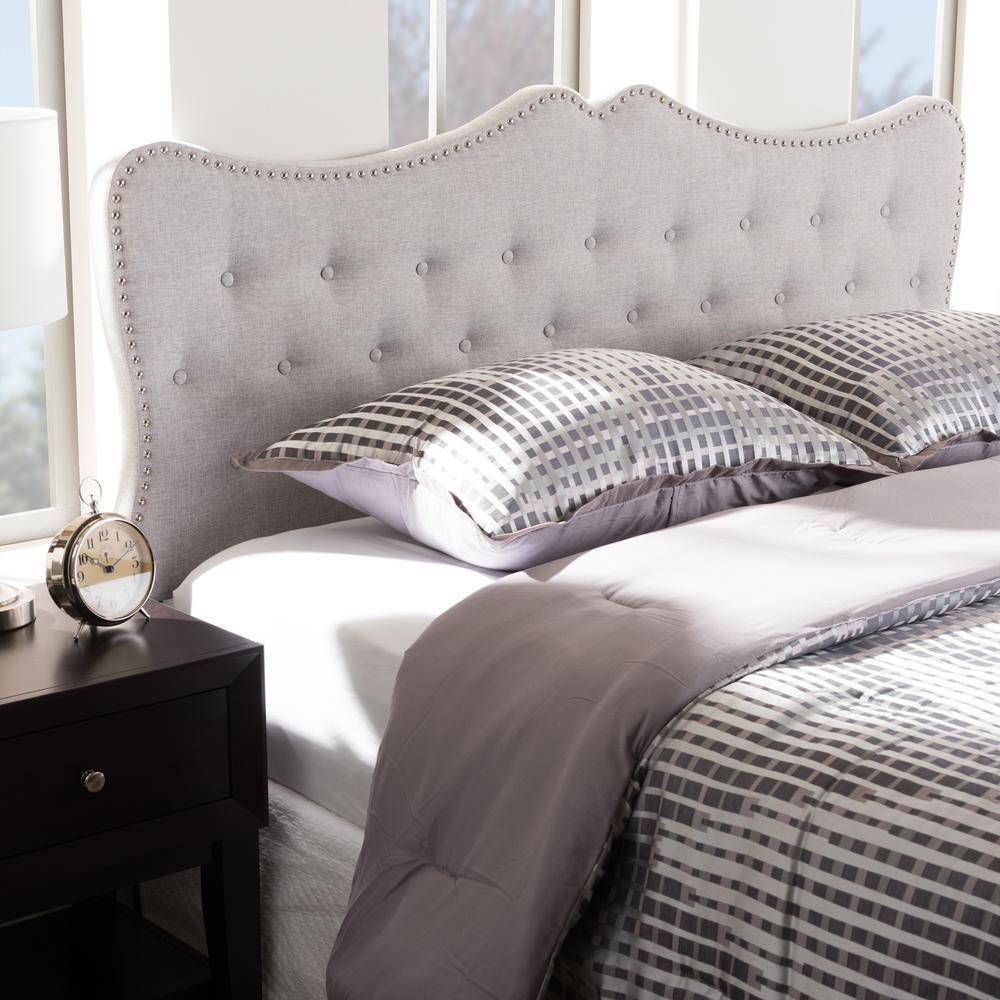 Beige Tufted Upholstered Queen Headboard with Wood Frame
