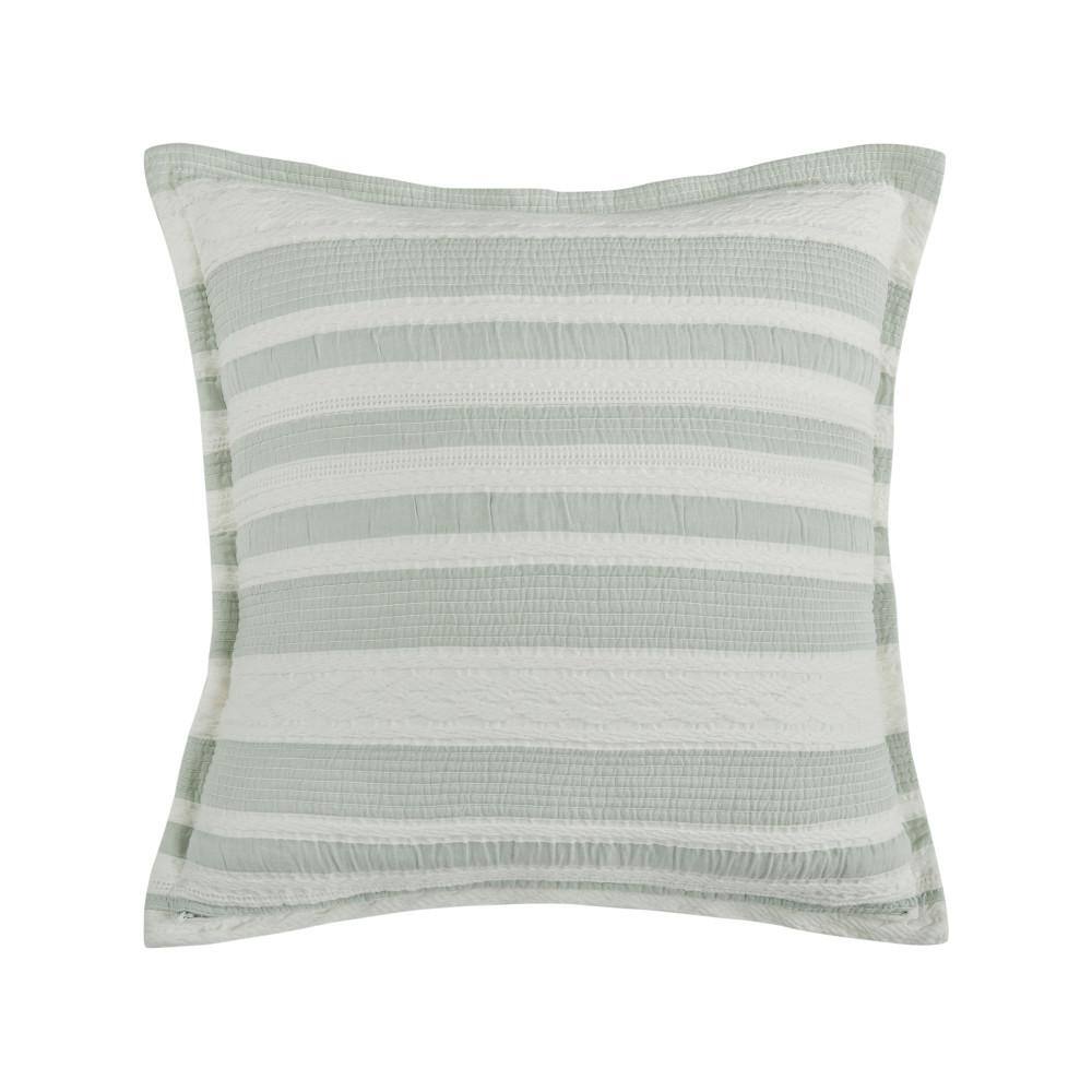 Aqua Blue and White Cotton-Blend Box Throw Pillow