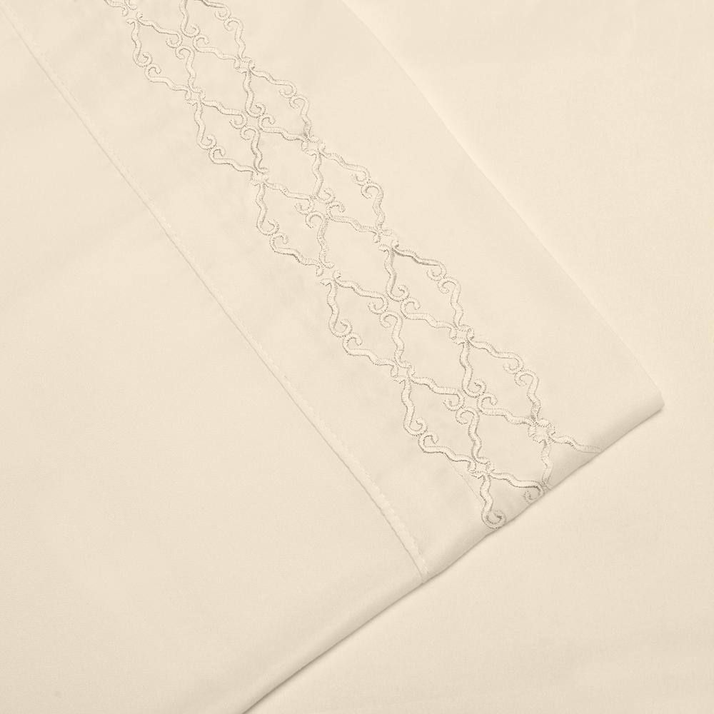 Ivory Queen Microfiber Embroidered Deep Pocket Sheet Set