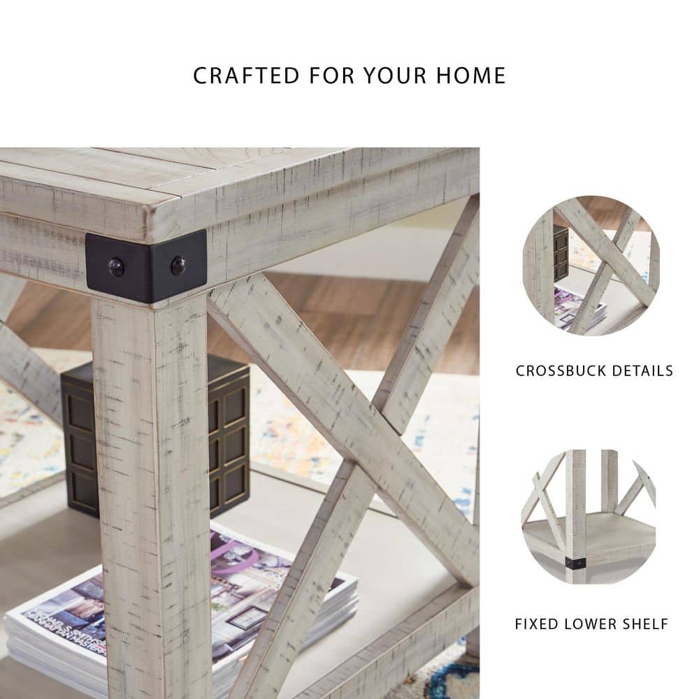 Carynhurst 24 in. White Rectangle MDF End Table with Lower Shelf - thumbnail 6