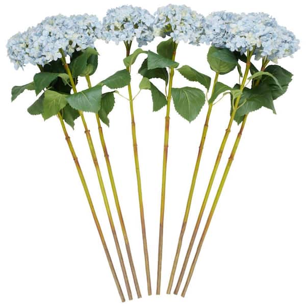 Litton Lane 33 in. Tall Blue Hydrangea Artificial Flower Stem (Set of 8)