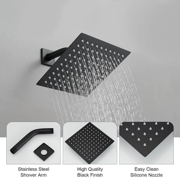 8 in. Single Handle 1-Spray Shower Faucet 1.8 GPM with 360° Swivel, Rough-in Valve and Trim Kit in Matte Black