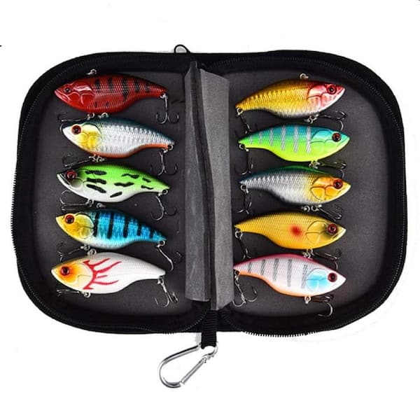 Justincity 10 pcs. Lipless Crankbait Fishing Lures with 3D Eyes Sinking Vibe Crank Baits for Saltwater Freshwater with Portable Bag