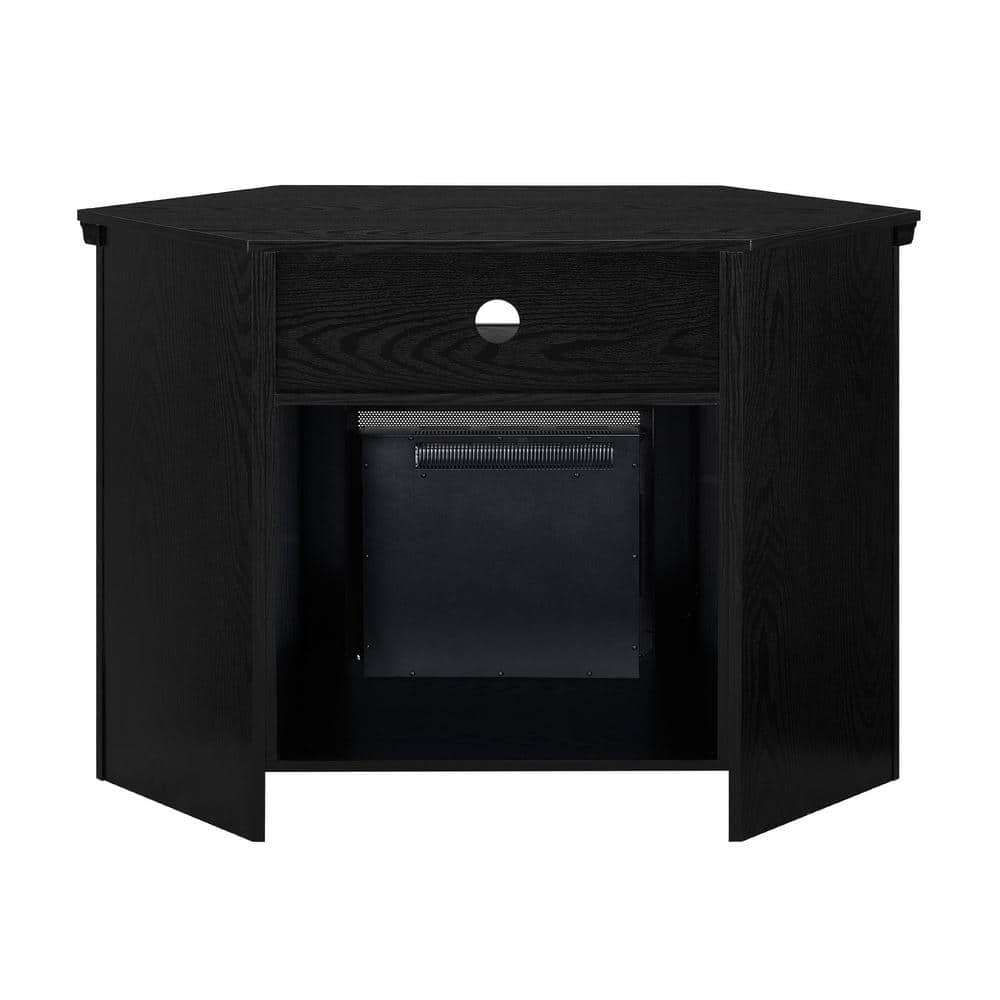 Black Corner TV Stand with Electric Fireplace and Cabinet