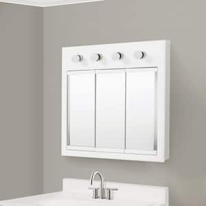 Concord 30 in. x 30 in. Surface-Mount 4-Light Tri-View Medicine Cabinet in White Gloss