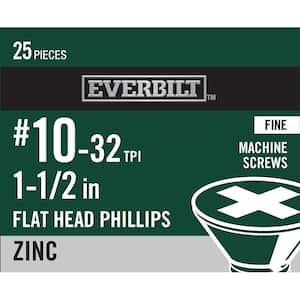 #10-32 x 1-1/2 in. Phillips Flat Head Zinc Plated Machine Screw (25-Pack)
