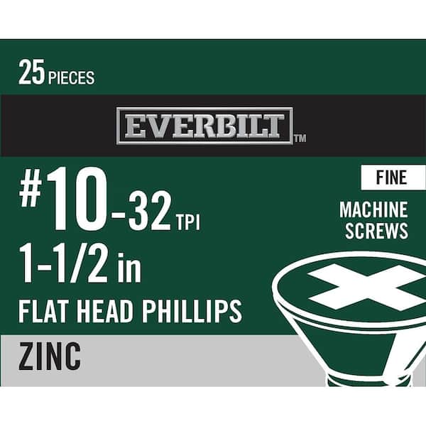Everbilt #10-32 x 1-1/2 in. Phillips Flat Head Zinc Plated Machine Screw (25-Pack)