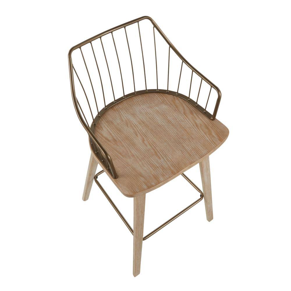 Beige Transitional Wood and Metal Swivel Counter Stool