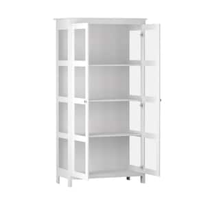 35.4 in. Wide x 70.9 in. Height White Wood 4-Tier Shelves Standard Bookcase Bookshelf with 2 Doors