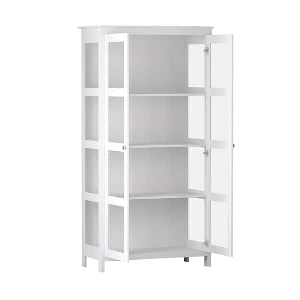 FUFU&GAGA 35.4 in. Wide x 70.9 in. Height White Wood 4-Tier Shelves Standard Bookcase Bookshelf with 2 Doors