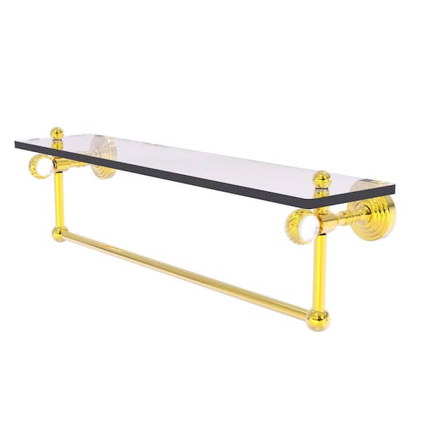 Allied Brass Pacific Grove 22 in. W x 6.4  in. H x 5.13 D Glass Rectangular Shelf in Polished Brass with Towel Bar and Twist Accents