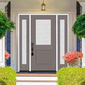 Legacy 64 in. W x 80 in. 1/2 Lite Rain Glass LHOS Primed Kindling Finish Fiberglass Prehung Front Door Db 12 in. SL