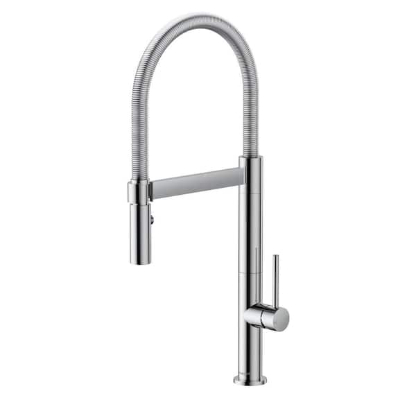 FLG Single Handle Pull Out Sprayer Kitchen Faucet Commercial Brass Kitchen Sink Faucets with Sprayer in Polished Chrome