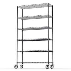 18 in. x 48 in. x 86 in. 6-Shelf Black Shelf Style Metal Shelf with 4 Wheels and 6 Shelf Liners