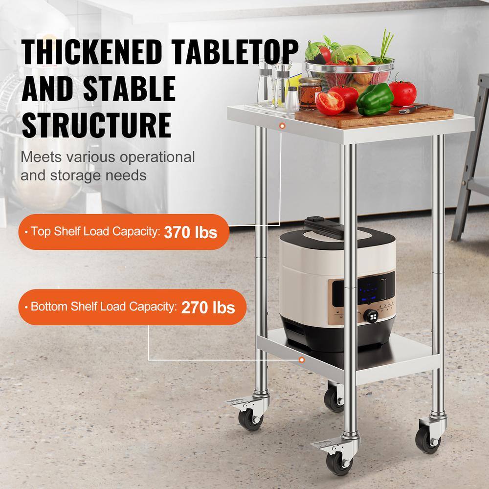 Silver Stainless Steel Adjustable Height Kitchen Cart