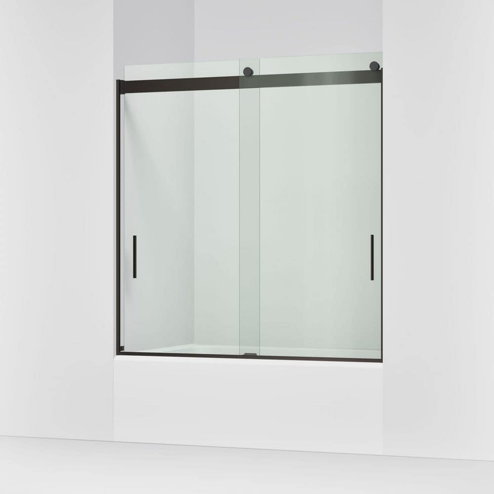 F lower KOHLER Levity 56-60 in. W x 62 in. H Frameless Sliding Tub Door in