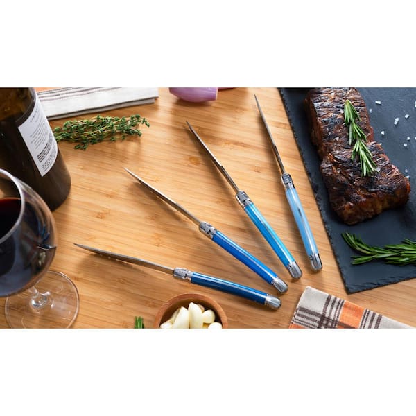  Laguiole 4-Piece Steak Knives (Navy Blue) - Stainless Steel  Knives – Smooth Cut Serrated Knife Blade – Dishwasher Safe Steak Knife Set  – Luxurious Kitchen Knife Set for Parties: Home & Kitchen