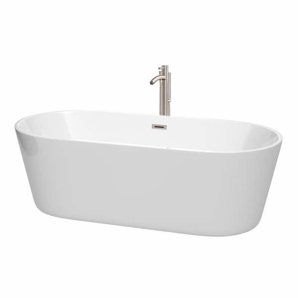 Wyndham Collection Carissa 5.9 ft. Acrylic Flatbottom Non-Whirlpool Bathtub in White with Brushed Nickel Trim and Faucet