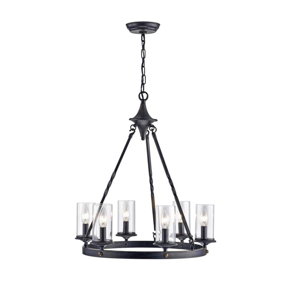 KINWELL Modern 6-Light Black and Brown Finish Chandelier BSC-GS020 ...