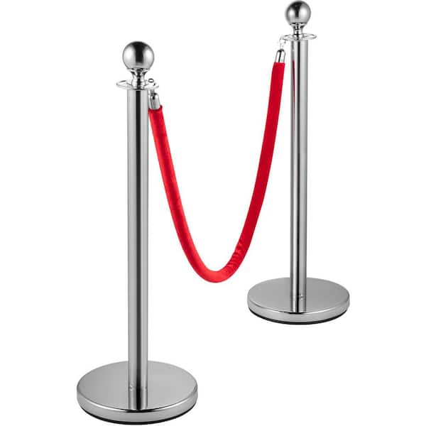 Crowd Control Stanchion Set of 8 Pieces Silver Stanchion Set with 5 ft. /1.5 m Red Velvet Rope Crowd Control Barrier