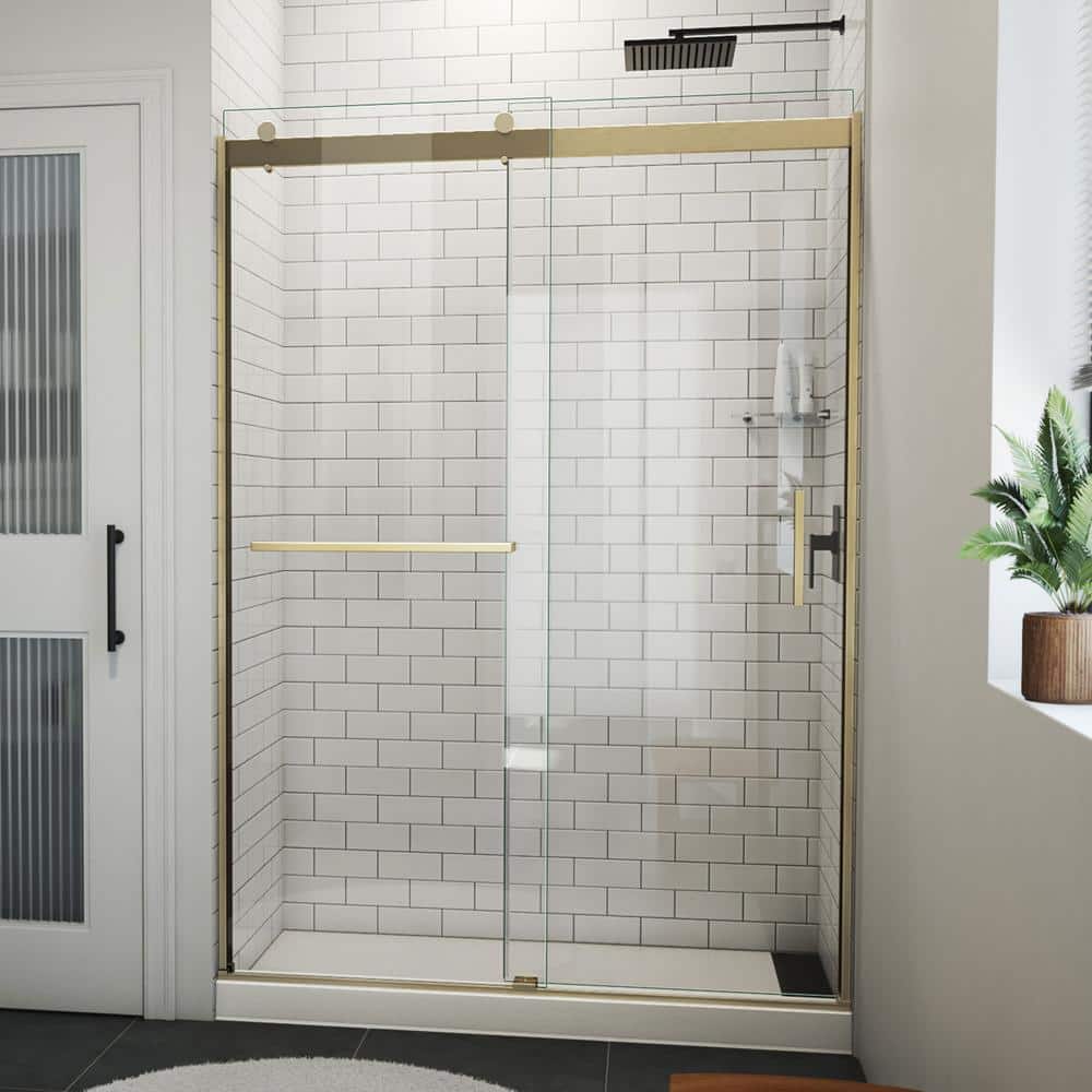 Sapphire-V 54" Brushed Gold Clear Glass Sliding Shower Door