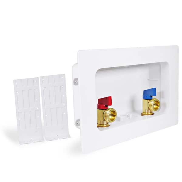 1/2 in. Push-Fit Brass Valve Fittings in White ABS Plastic Washing Machine Center Outlet Box