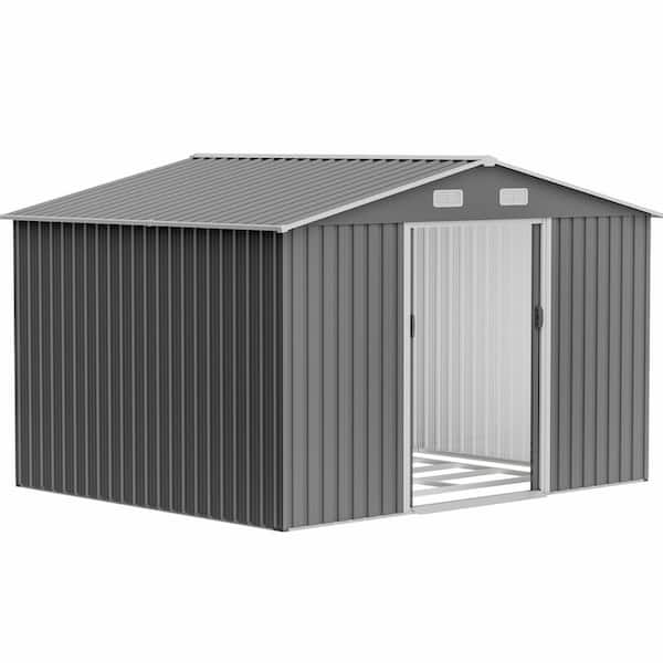 10 ft. x 8 ft. Outdoor Metal Storage Shed Tool House with Foundation and Lockable Doors for Garden, Gray (75 sq. ft.)