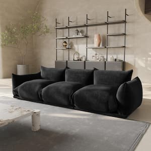 104 in. Flared Arm 3-Piece Marenco Chenille 3 Seater Modular Minimalist Convertible Couch Sectional Sofa in. Black