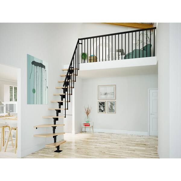 Dolle Dallas Jet Black Modular Staircase Kit Quarter Turn with no platform railing, Fits Heights 74.81 in. - 118.12 in.