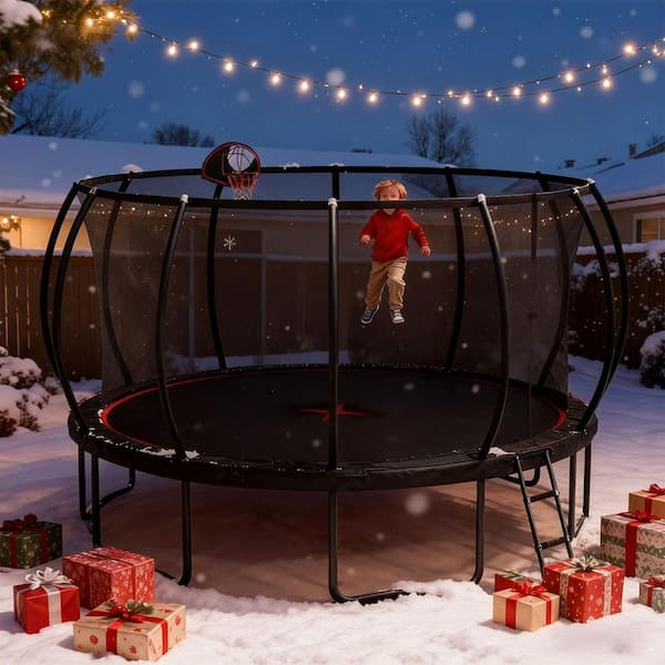 FLIPZA 16 ft. Trampoline with Basketball Hoop and Enclosure Net