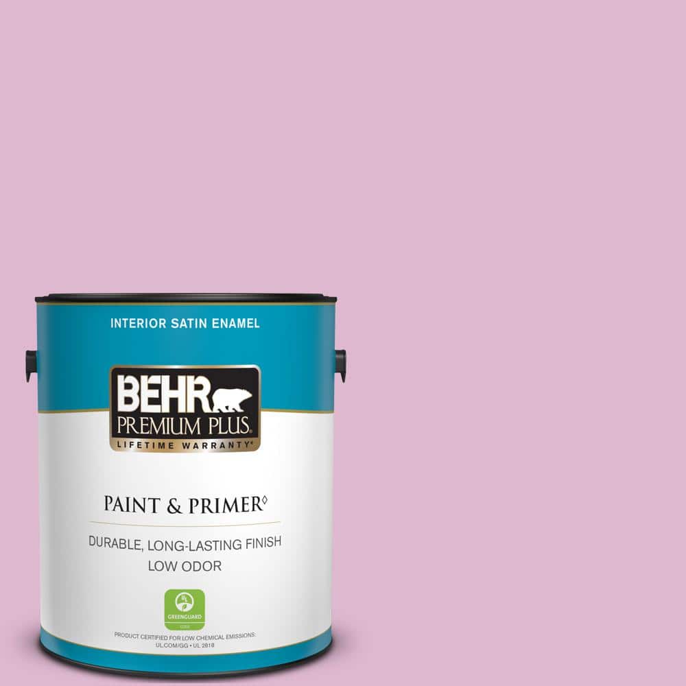 BEHR PREMIUM PLUS 1 gal. #M120-3 Pink Wink Satin Enamel Low Odor Interior  Paint & Primer 705001 - The Home Depot