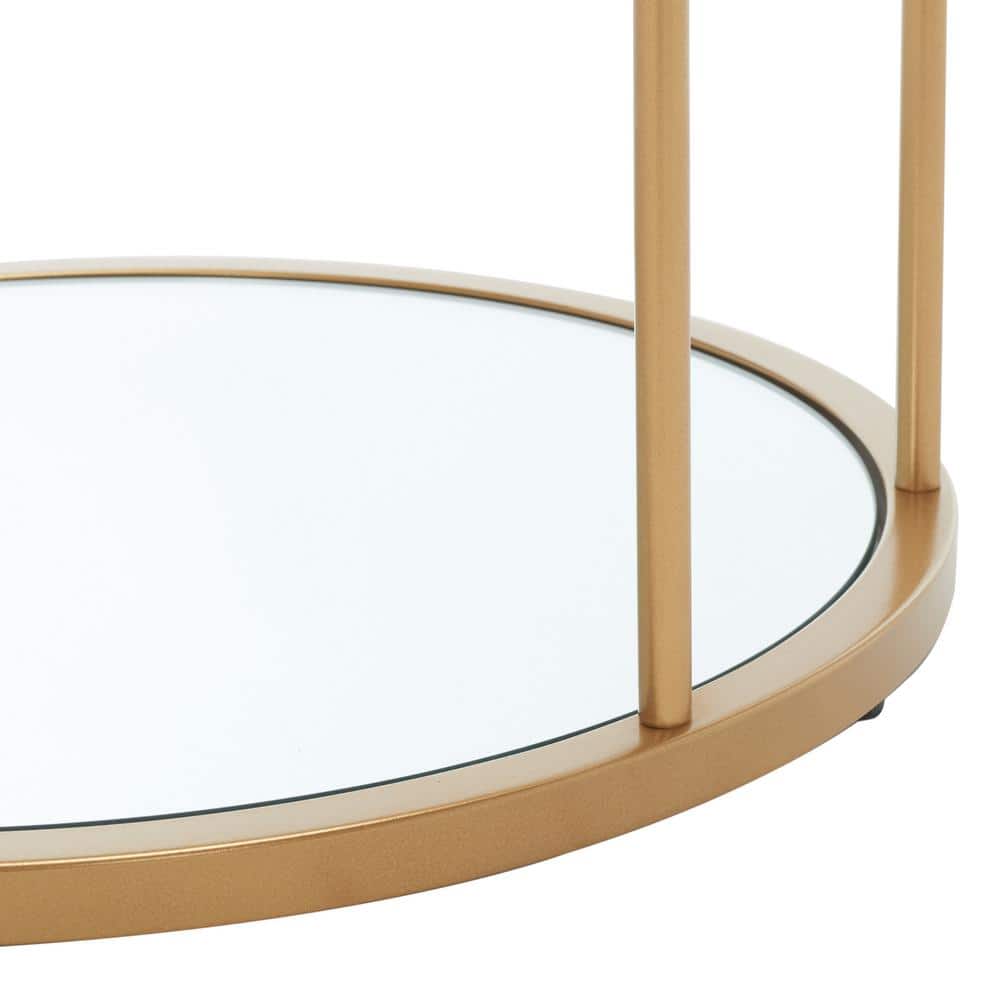 Gold and Clear Round Metal Glass Accent Table with Shelves
