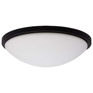 Button 17 in. Matte Black Contemporary Flush Mount with Frosted Glass Shade and Integrated LED Included