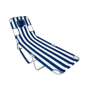 Chaise Lounge Folding Portable Sunbathing Beach Chair, Navy Stripes