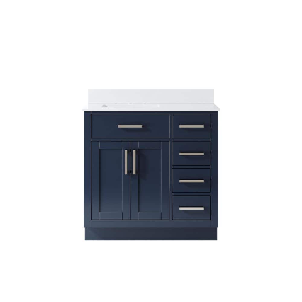 36 in. Freestanding Solid Wood Navy Blue with Brushed Nickel Trim Bath Vanity with White Cultured Marble Top Assembled price history on PriceWatchPro