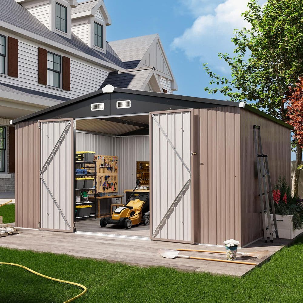 Sizzim 10 ft. W x 12 ft. D Outdoor Metal Shed with Double Door
