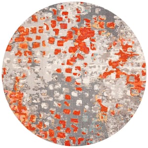 Madison Gray/Orange 9 ft. x 9 ft. Round Distressed Abstract Area Rug