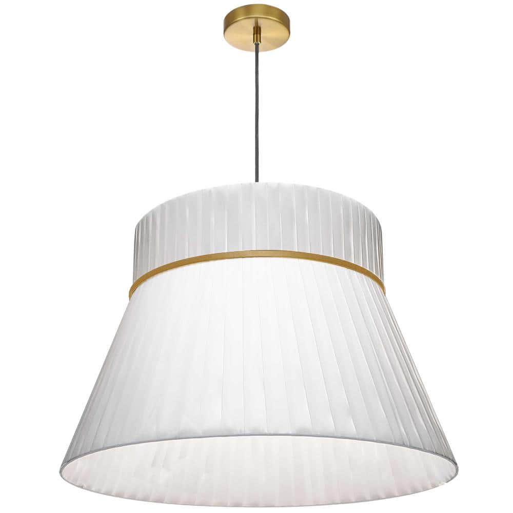 Rochelle 60-Watt 1-Light Aged Brass Shaded Pendant Light with Fabric Shade 