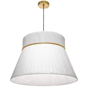 Rochelle 60-Watt 1-Light Aged Brass Shaded Pendant Light with Fabric Shade and No Bulbs Included