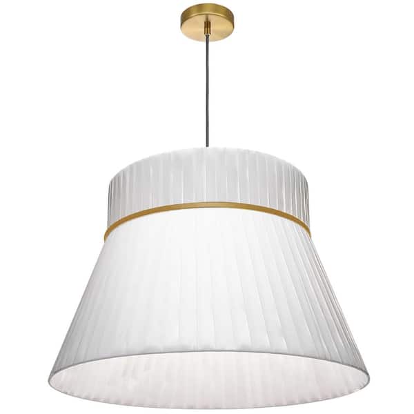 Dainolite Rochelle 60-Watt 1-Light Aged Brass Shaded Pendant Light with Fabric Shade and No Bulbs Included