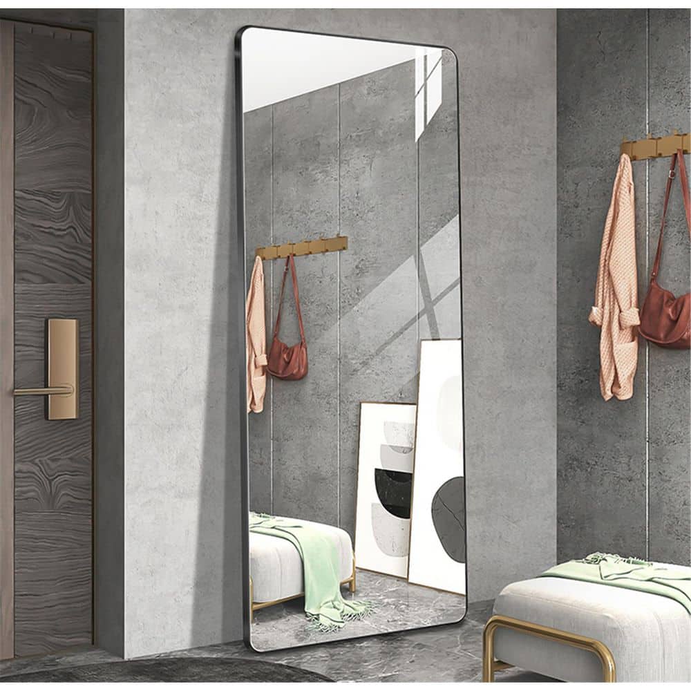 Black 24 in. W x 65 in. H Rectangle Metal Full Length Mirror with Adjustabl