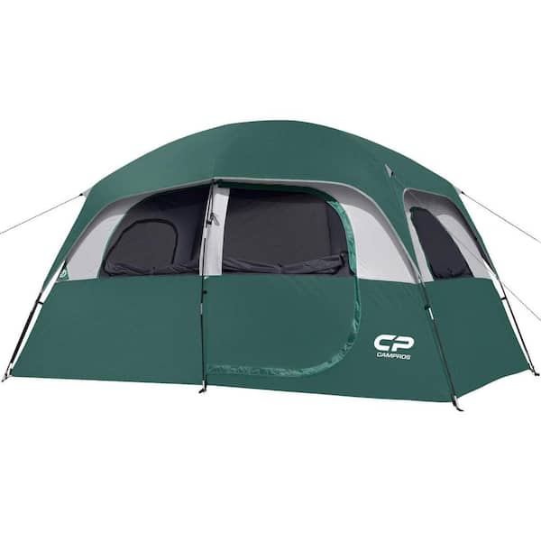 Zeus & Ruta 6-Person Camping Tents, Weatherproof Family Dome Tent with Rainfly, Large Mesh Windows, Wider Door in Dark Green