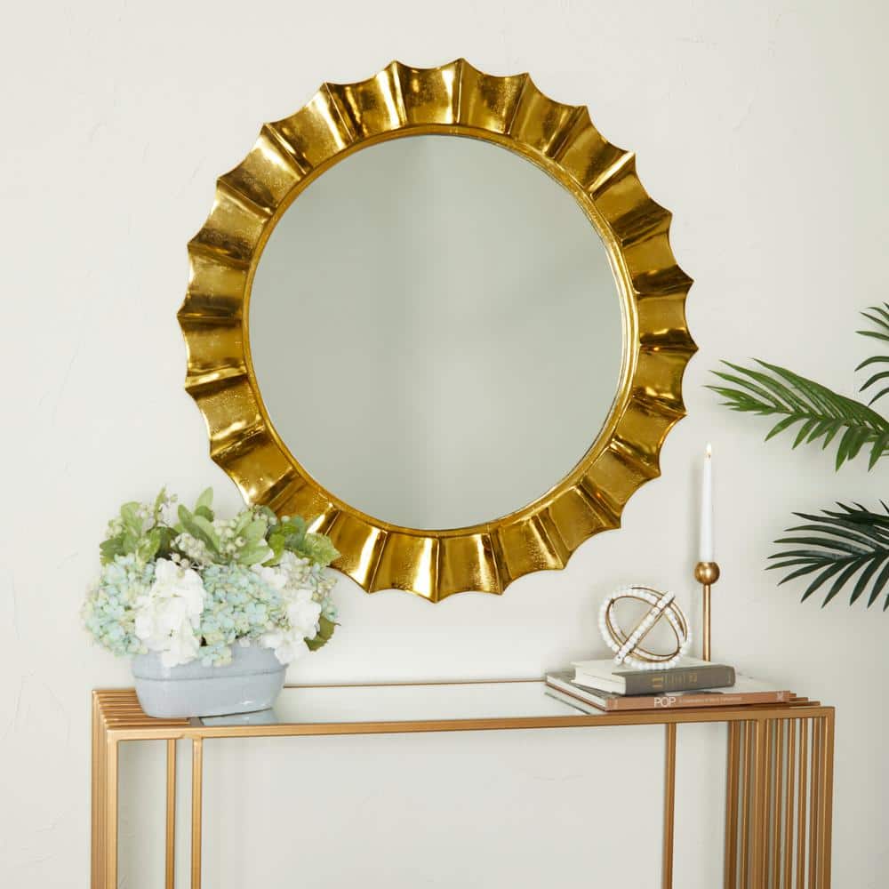35-Inch Round Gold Sunburst Wall Mirror with Metal Frame